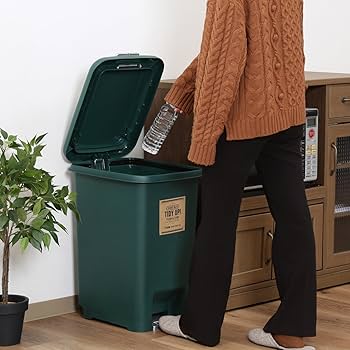 Amazon｜不二貿易 幅33×奥行44.5×高さ56cm グリーン 2WAY ゴミ箱