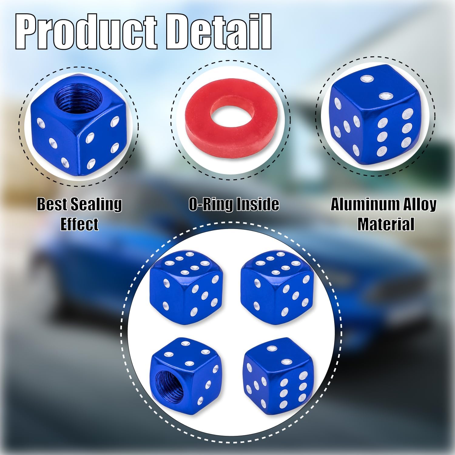 6PCS Aluminum Dice Tire Valve Stem Caps, Universal Aluminium Alloy Dustproof Tire Valve Stem Covers for Cars, SUV, Trucks, Bikes, Motorcycles, Bicycles(Blue) image 3
