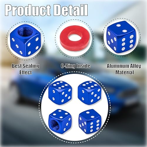 Miniatura 3 de MEAJOO 4 tapas de vástago de válvula de neumático estilo dado, con anillo de goma O, cubiertas universales de aleación de aluminio a prueba de polvo