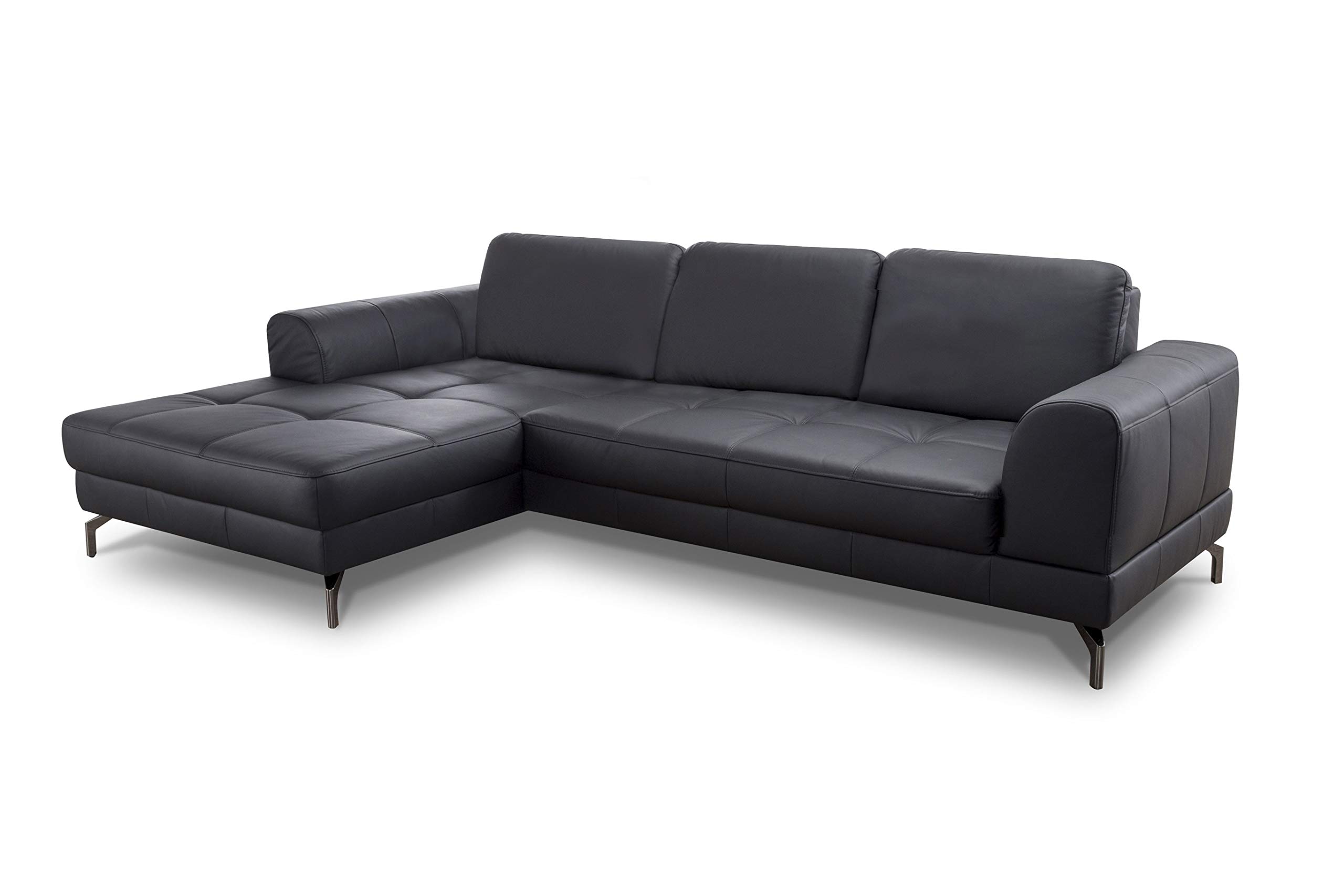 CAVADORE Ledergarnitur Benda / Großes Ecksofa mit XL-Longchair links & Federkern / Inkl. Sitztiefenverstellung / 284 x 87 x 175 / Echtleder: schwarz