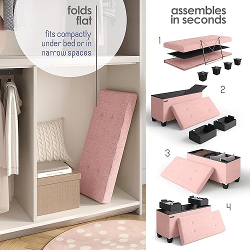 Miniatura 402 de Otomana plegable para dormitorio o sala de estar, con contenedores de almacenamiento, reposapiés para el extremo de la cama, soporta hasta 660 lb,