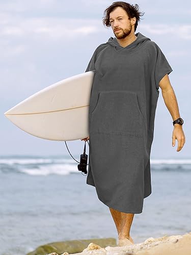 Miniatura 20 de SUN CUBE Poncho de surf cambiador con capucha Toalla de microfibra absorbente de secado rápido con bolsillo para surfear, hombres y mujeres Azul