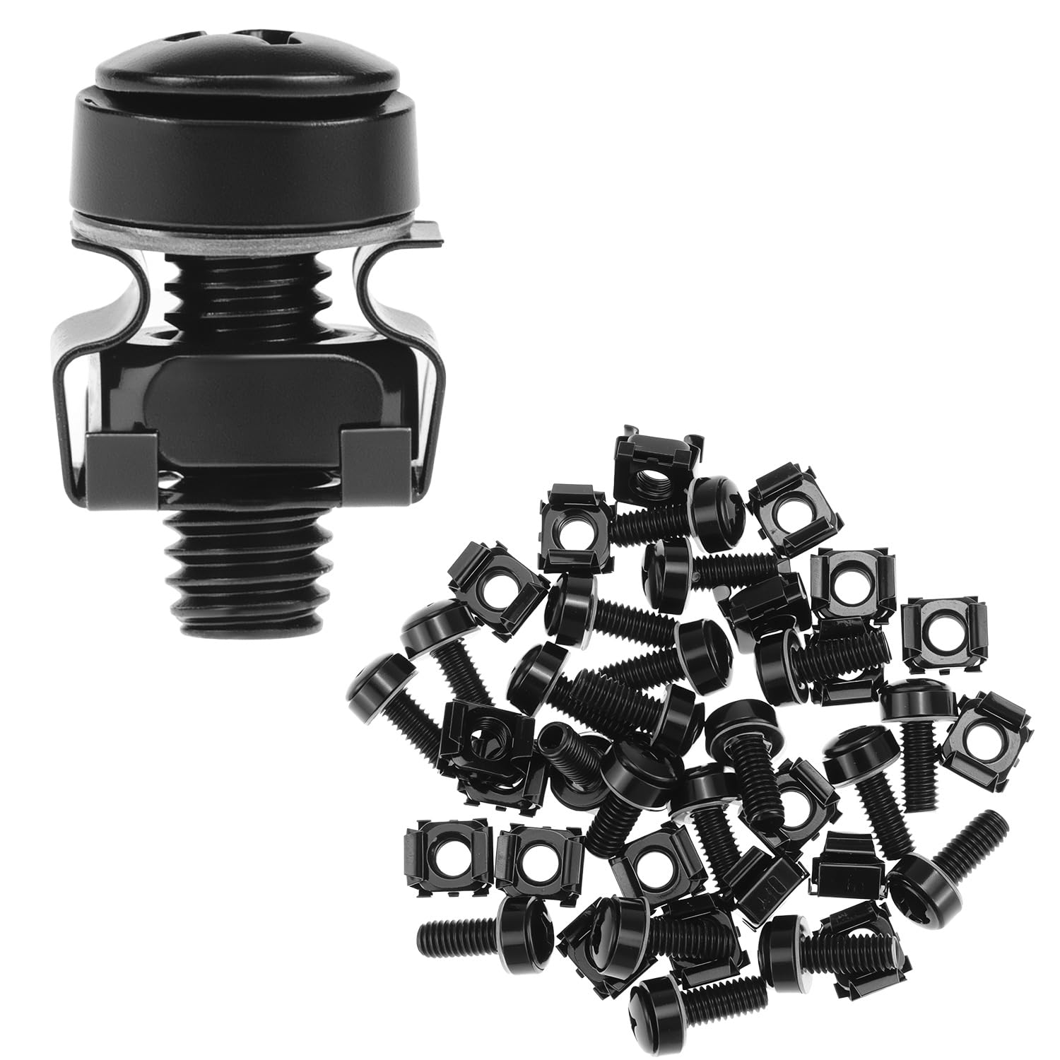 QWORK® Set di 20 viti a dado M6 per armadi di rete, compatibile con rack da 19/10 pollici - acciaio, nero