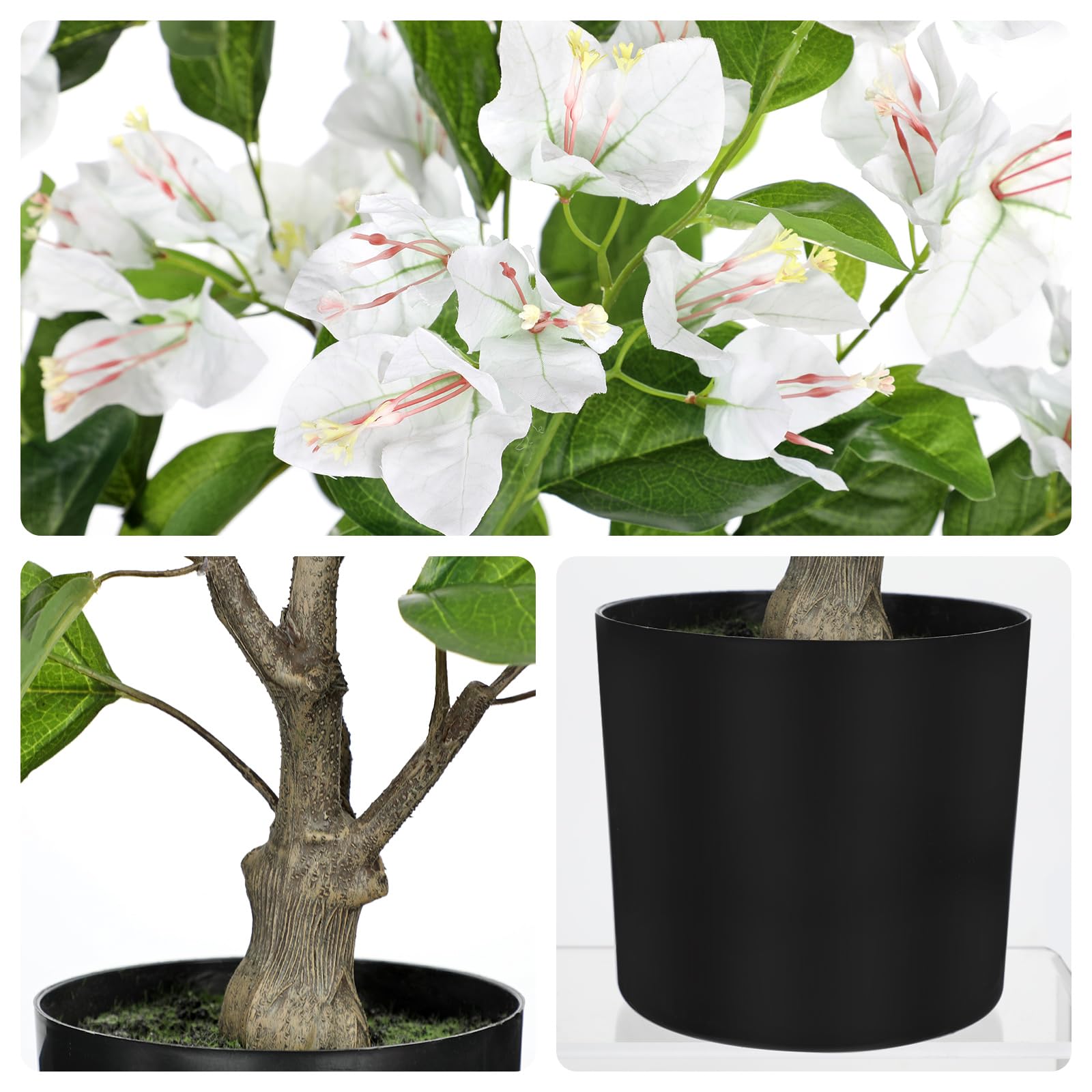 Kunstblumen Frühling Deko 67 cm Künstliche Bougainvillea im Topf | Künstlicher Drillingsblume Weiß Künstliche Frühlingblumen Dekoblumen für Tisch Wohnzimmer Schlafzimmer Deko