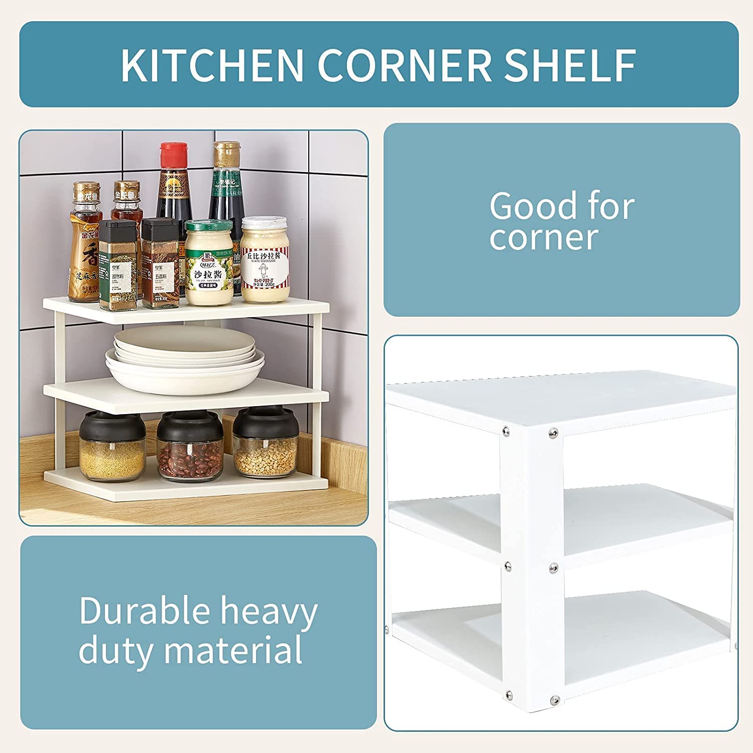 NAOE 3Tier Countertop Kitchen Corner Organizer Shelf Spice Rack, Organizer Pantry