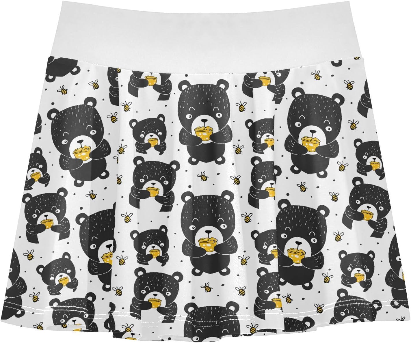 visesunny Black Bear Bee Funny Girl's Golf Skirt Athletic Tennis Skort Sport Activewear with Double Layer Pockets