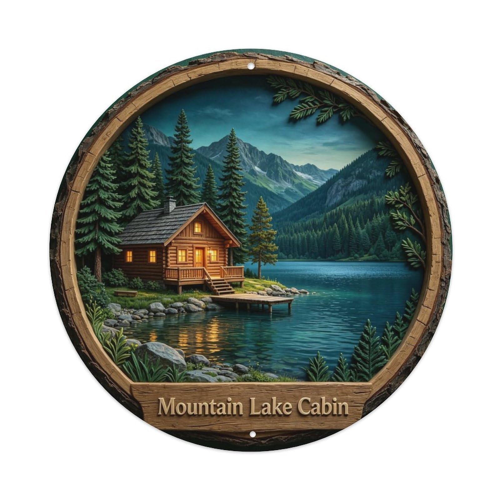 Mountain Lake Cabin Metal Tin Sign Plaque