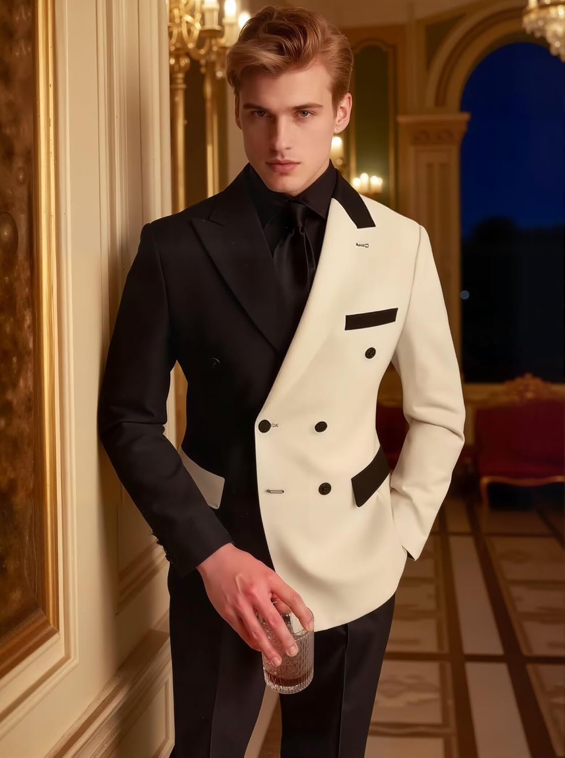 Men's Double Breasted Suit Slim Fit Wedding Homecoming Blazer Pants Outfit - Image 2