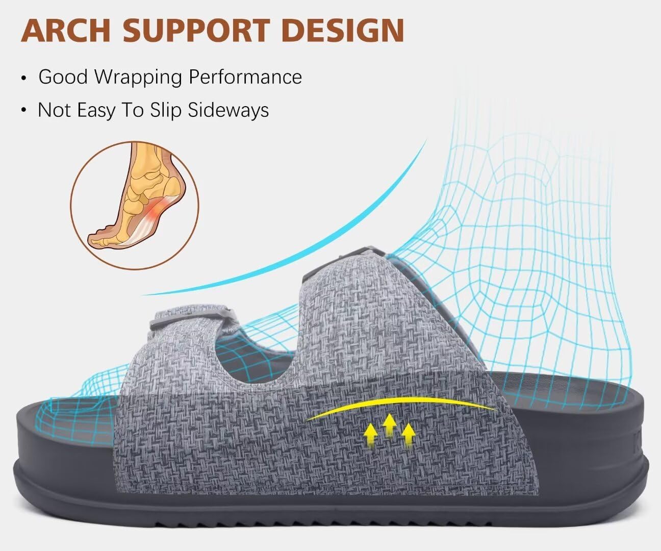 KuaiLu Womens Sandals with Arch Support Comfortable Orthopedic Cushion Recovery Slides Summer Fashion Leather Double Buckle Casual Slip On Plantar Fasciitis Shoes for Indoor&Outdoor (US Size 6-12) - Image 4