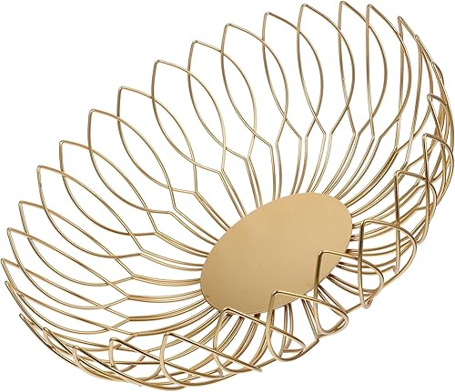 Zerodeko Cesta de almacenamiento, cesta de almacenamiento de alambre de metal, cesta de frutas dorada decorativa con marco de metal para fruta,