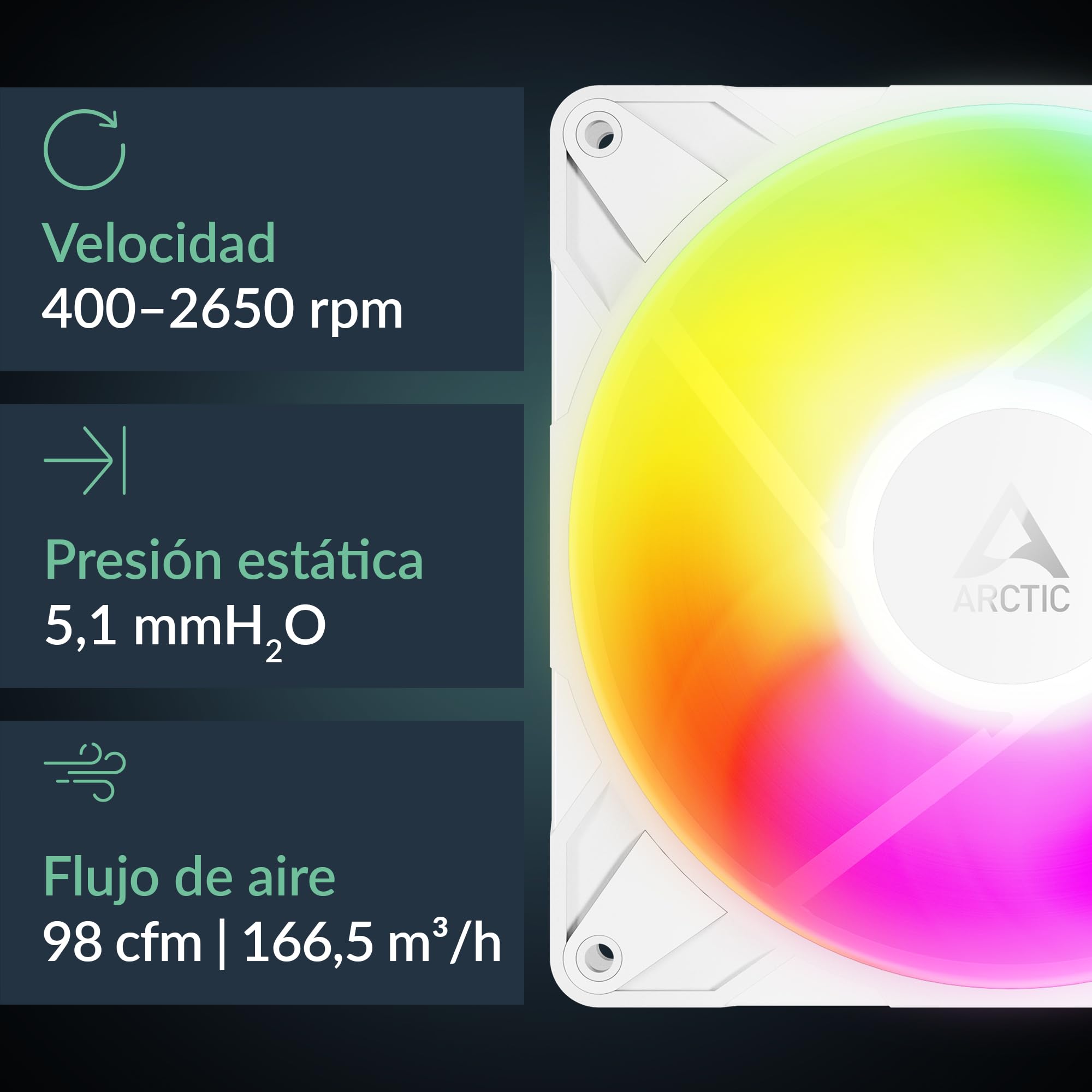 ARCTIC P14 Pro Reverse A-RGB (3 Piezas) - 140 mm Ventilador Prémium con flujo de aire inverso, Ventilador PWM con divisor de cable en Y, 400-2650 rpm, 0 rpm <5% PWM, 5V Digital RGB, FDB, 4-Pin -