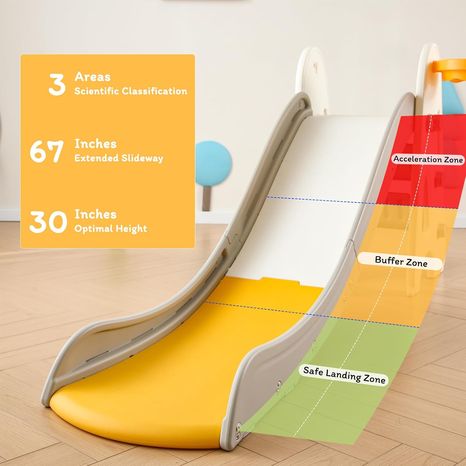 Toddler Slide Indoor Outdoor for Kids, 3 in 1 Foldable Kids Slide Easy Set Up Playset with Basketball Hoop & Ball, Freestanding Baby with Extra Long Slipping Slope for Kid Age 2-7 -Upgraded