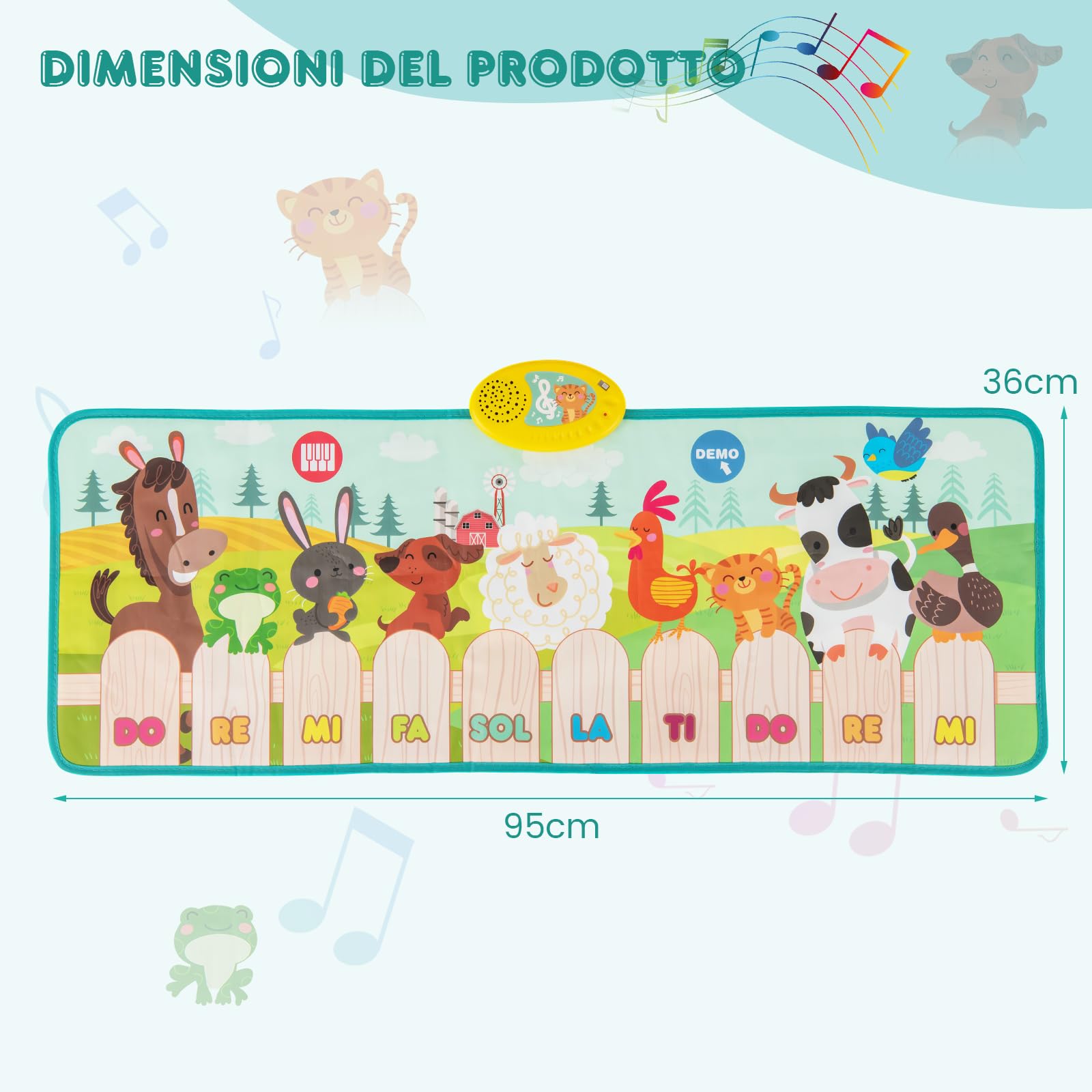 COSTWAY Tappeto Musicale, Tappetino per Pianoforte con 10 Animali, 10 Tasti e 10 Canzoni, Giochi Bambini 1 Anno, Regalo per Ragazzi