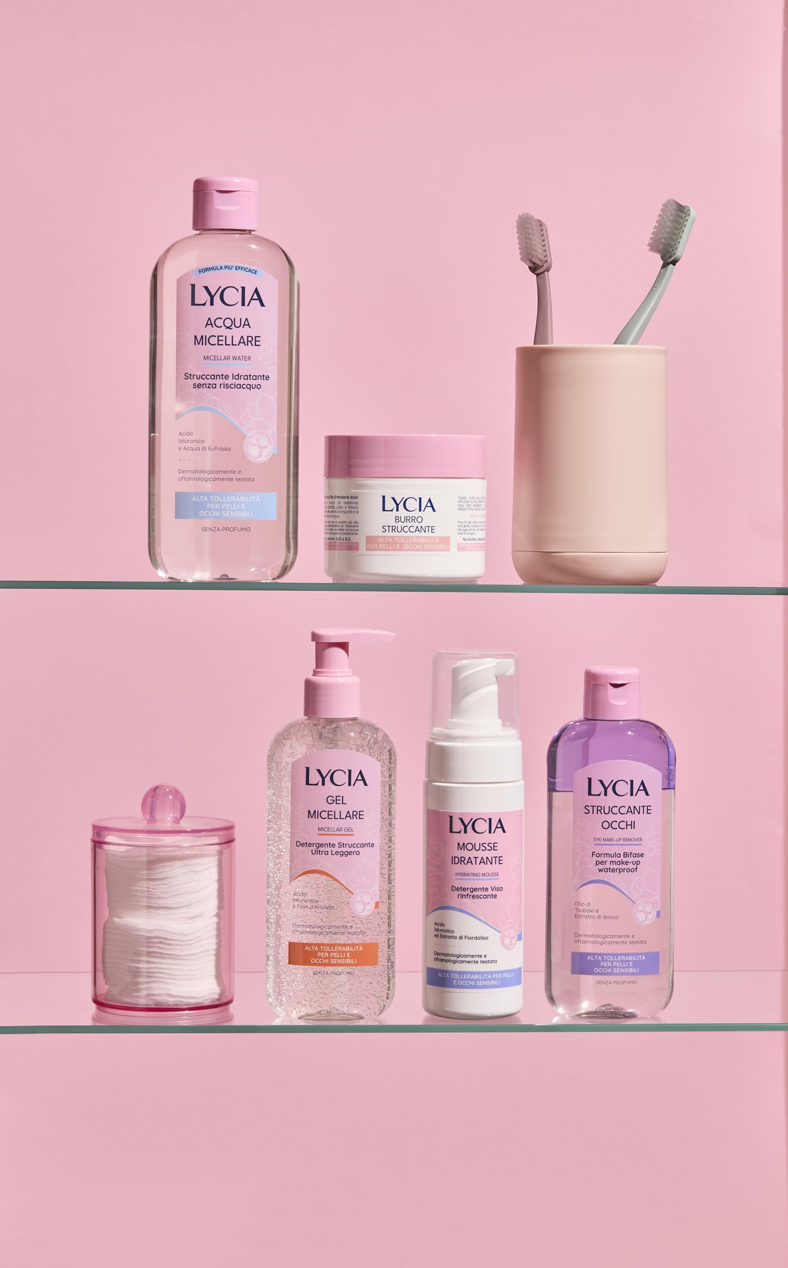 Lycia, Struccante Occhi Bifasico, Struccante per Make Up Waterproof, Formula con Olio di Tsubaki e Estratto di Hibiscus Antiossidante, Non lascia Residui, Senza Risciacquo, 250 ml