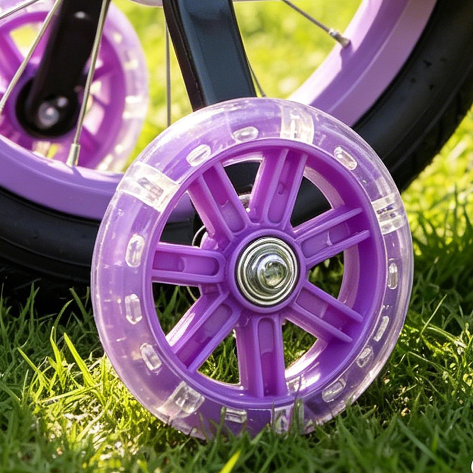 Healeved 2 juegos de ruedines de entrenamiento para bicicletas infantiles: Rueda silenciosa con luz intermitente - Soporte de equilibrio montado para bicicletas de 12 a 20 pulgadas, fácil