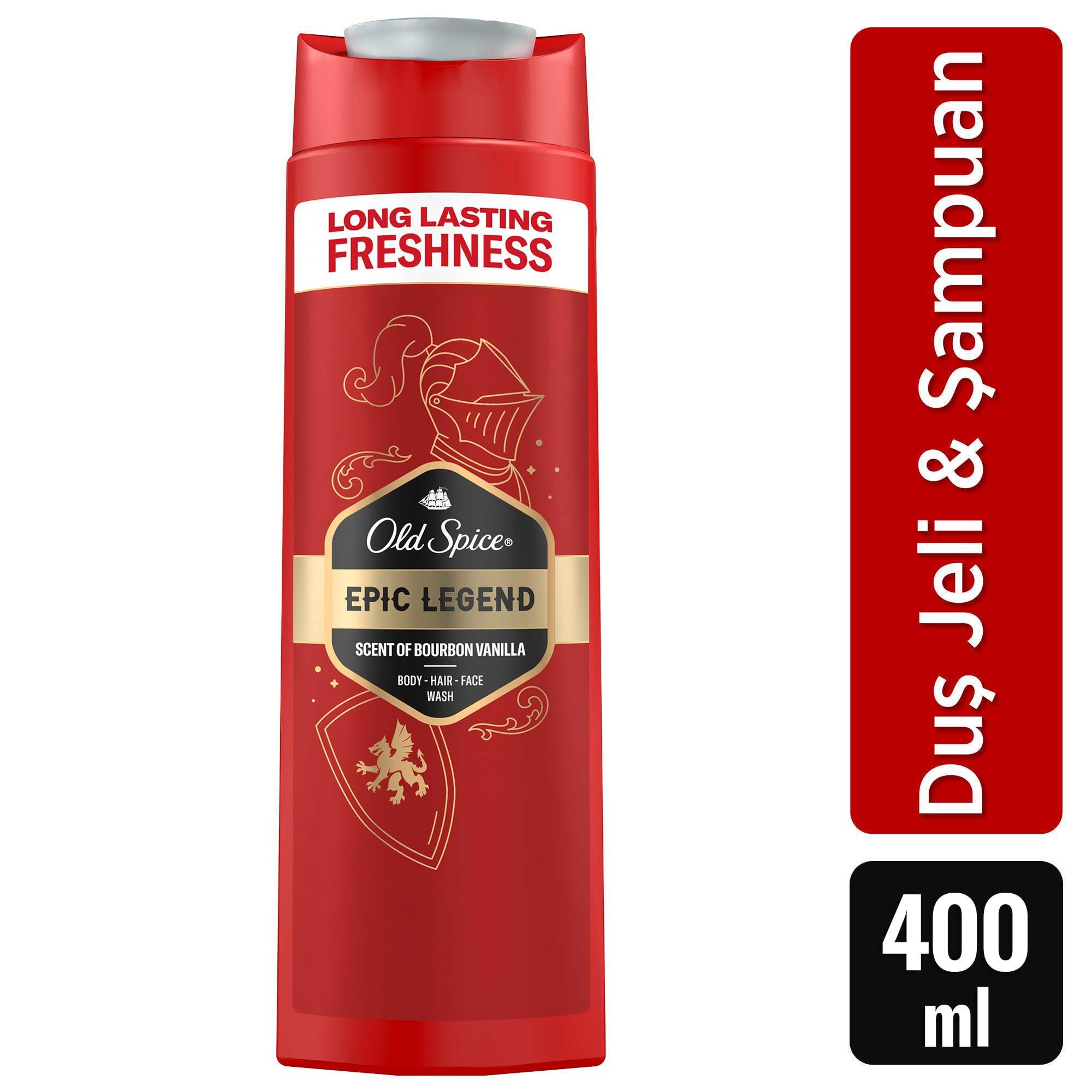 Old Spice Epic Legend Gel douche 3 en 1 pour homme 400 ml Pour cheveux, visage et corps, fraîcheur longue durée, parfum de qualité parfumée, formule nettoyante en profondeur