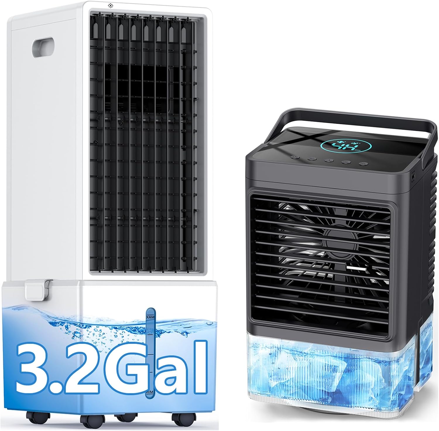 4-IN-1 Windowless Air Conditioner w/3.2-Gal Tank for 4 Wind Speeds & 4 Modes,LED Touch Screen,Waterless Alert System & Timer Bundle with Small Air Conditioner 8-Cube Ice Tray,120° Oscillating