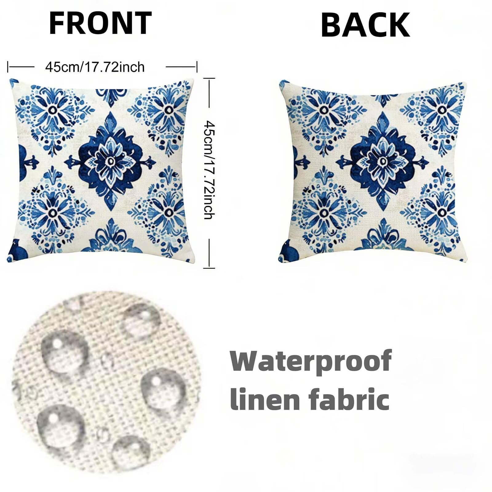 Housse Coussin 80x80 Bleu Lot de 2, Bohême Housse de Coussin Lin, Doux Confort Taies d'oreiller Imperméable Extérieur, Fermeture Éclair, Lavable en Machine, Canapé, Chambre, Fauteuil, Exterieur X-720