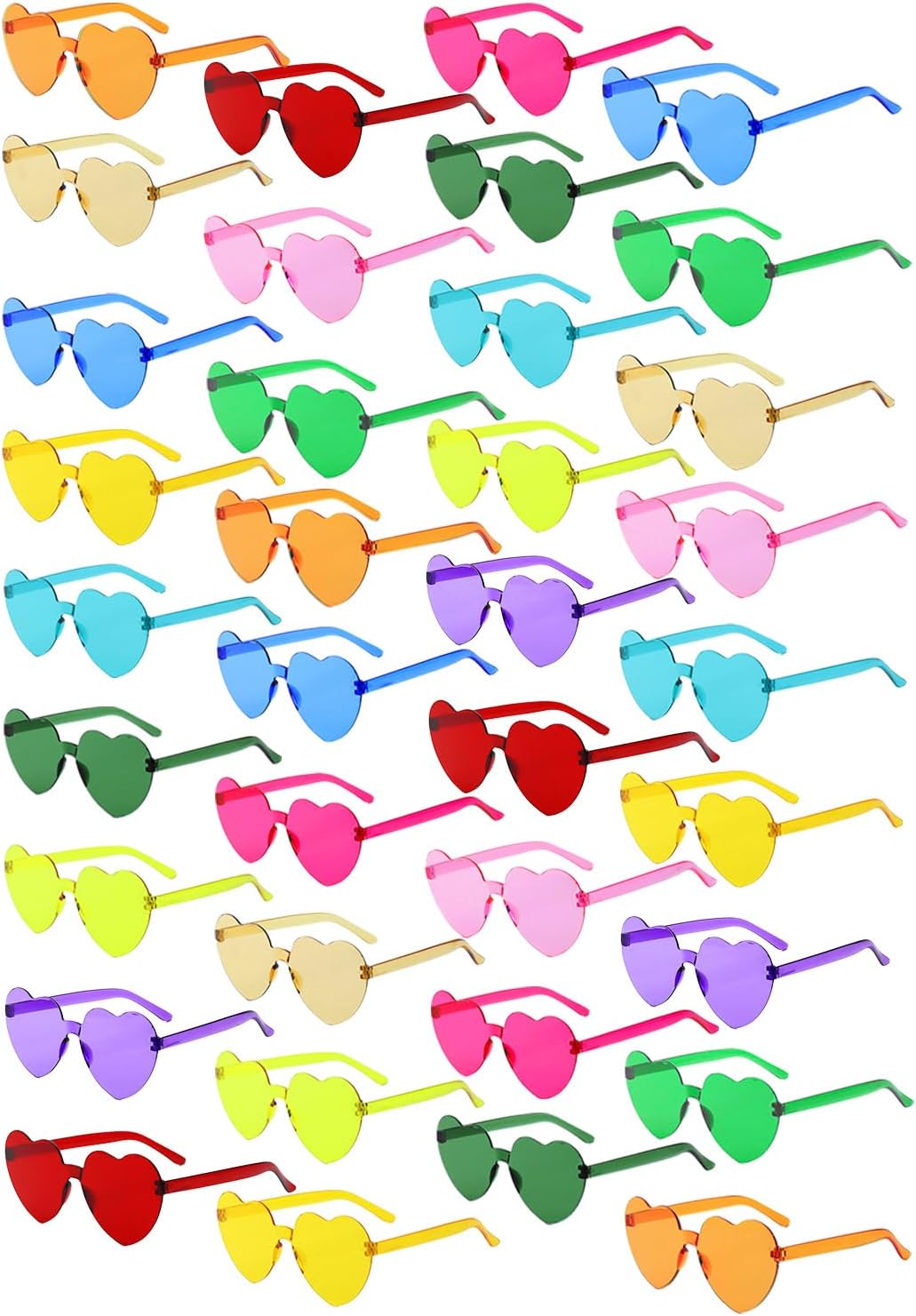 BIRDDIE 12/24/36 Pack Love Heart/Star Shaped Sunglasses,Candy Color Rimless Sunglasses,Bulk Transparent Pentagram Glasses