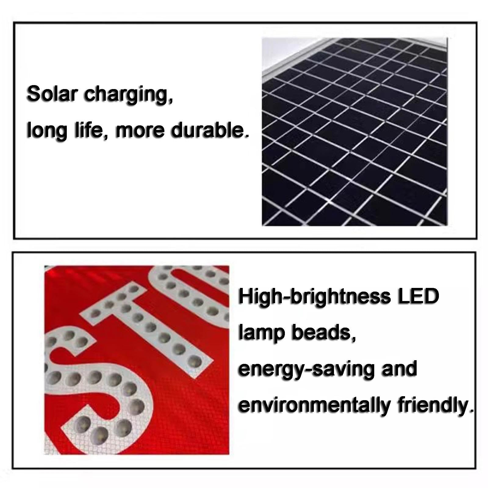 45cm Señal De Stop LED Solar, Señal De Tráfico Reflectante Octogonal Intermitente, Resistente Al Agua IP65, Para Entradas De Vehículos, Cruces Escolares Y Carreteras Rurales(Roja,45cm)