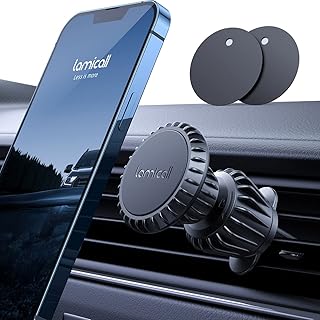 Lamicall Magnetic Phone Holder for Car Vent - [6 Upgraded Magnet Stronger] Car Magnetic Phone Mount with [Longer Hook] Fit More Vent, iPhone Car Mount Stand Cradle Clip Grip Fit All Cell Phones