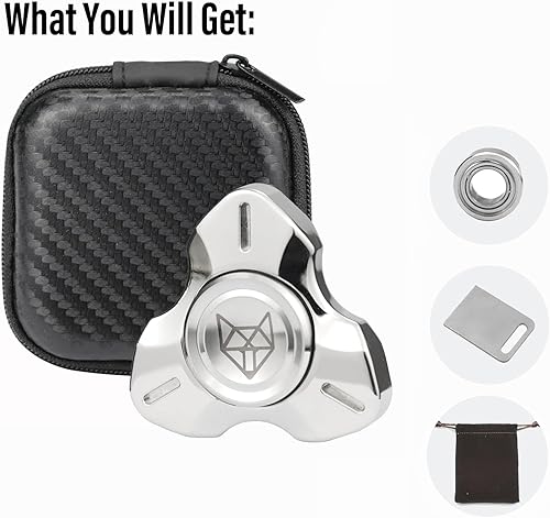 Miniatura 7 de FREELOVE Fidget Spinner de Metal para Adultos, Juguetes Giratorios Pesados de Acero Inoxidable, Pequeño Mini Giroscopio de Mano 2do Zorro