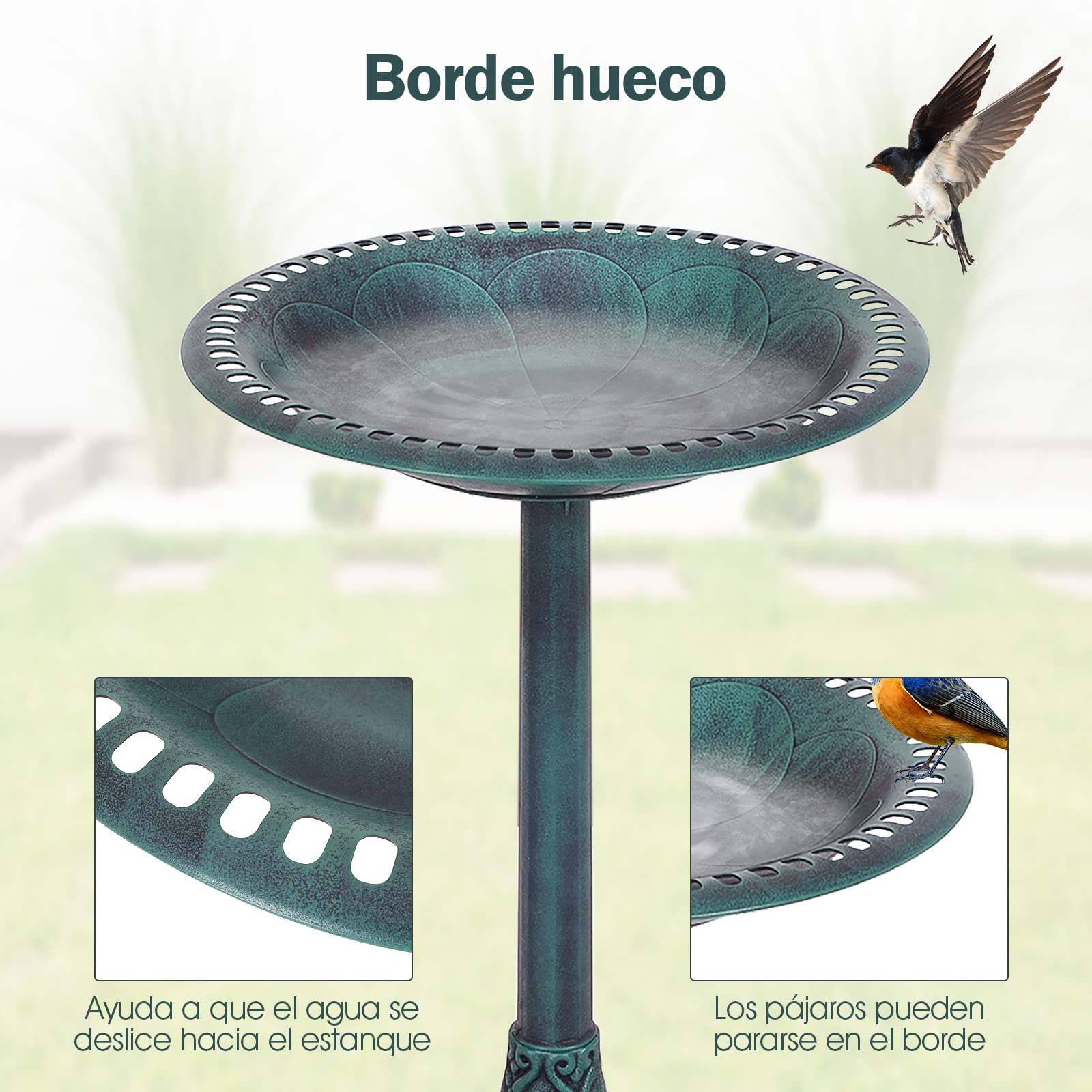 RELAX4LIFE 3 en 1 Comedero para Pájaros de PP con Soporte Grande, Bebedero para Pájaros con 3 Estacas a Tierra y Base Rellenable para Jardín, Patio y Parque, 51x51x72cm (Bronce Verde)