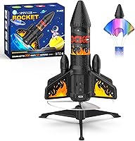 Ovaasy Rocket Launcher for Kids: 200ft Motorized Self-Launching Rocket Toy with LED & Parachute, Outdoor STEM Fun for Boys 8-12 (Orange)