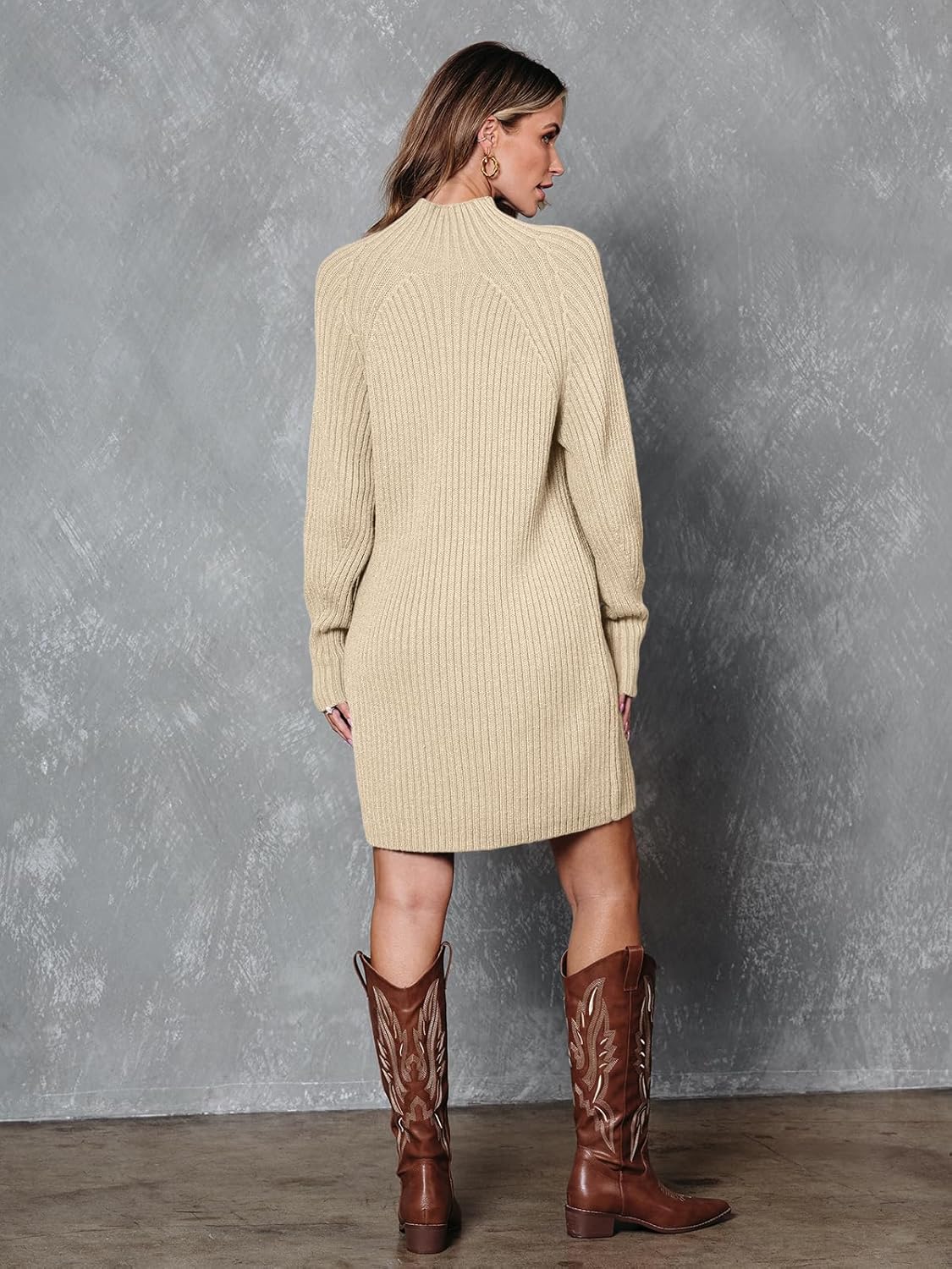 LILLUSORY Sweater Dresses for Women 2026 Fall Fashion Mock Neck Long Lantern Sleeve Oversized Outfits Knit Tops Clothes - Image 5