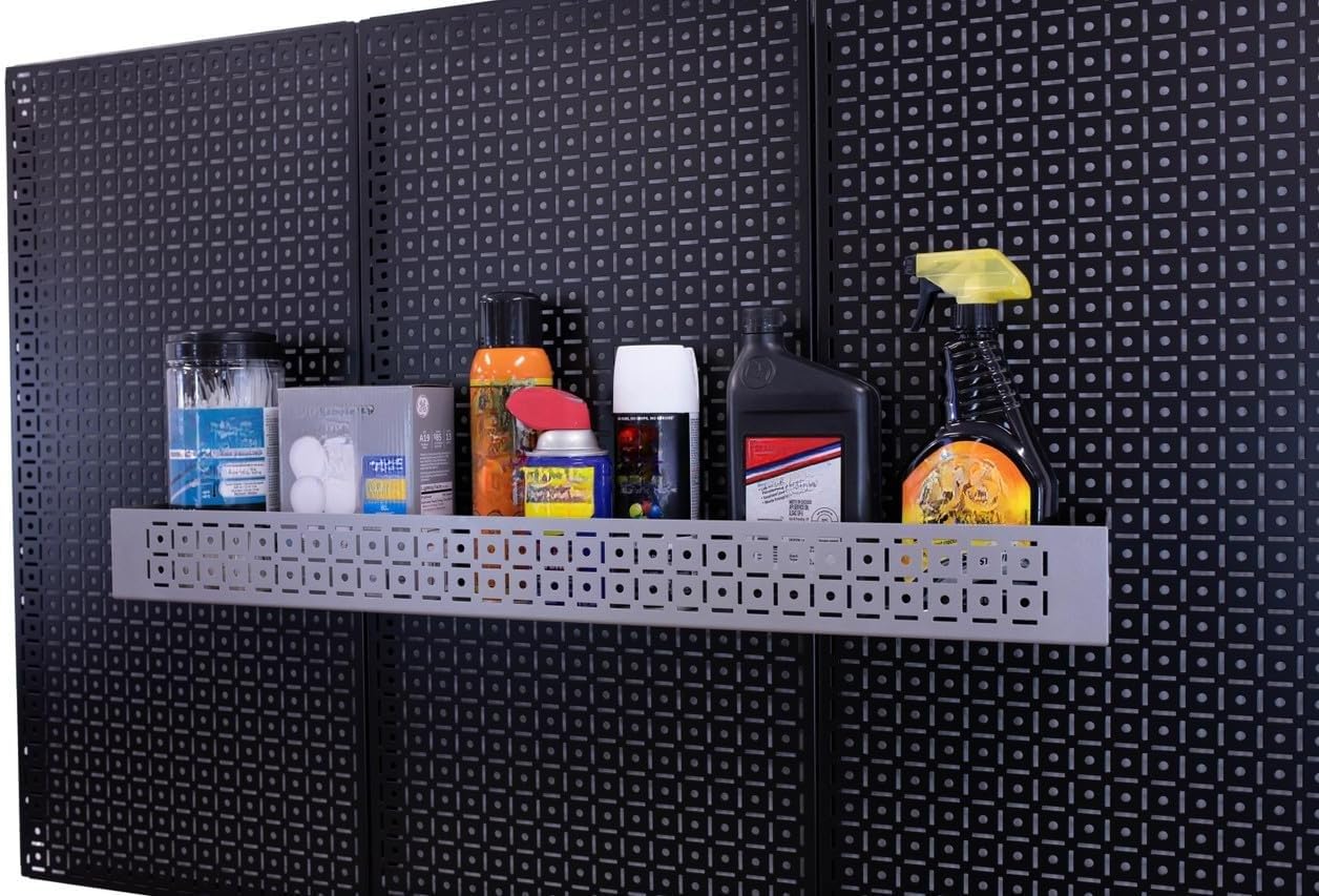 OmniWall 5" x 3" x 32" All-Purpose Shelf - Heavy-Duty Steel Storage Solution with Integrated Cord Management and Powder-Coated Finish, Ideal for Garage, Laundry, and Hobby Areas (Silver)-image-35