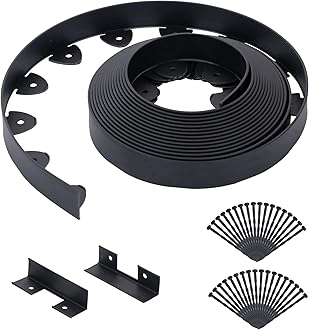 Landscape Edging, 33' 1.5" Tall Garden Edging, Lawn Edging with 40 Garden Spikes and 2 Connectors, Heavy Duty PP&PE Material Edging for Landscaping, Garden, Lawn, Black