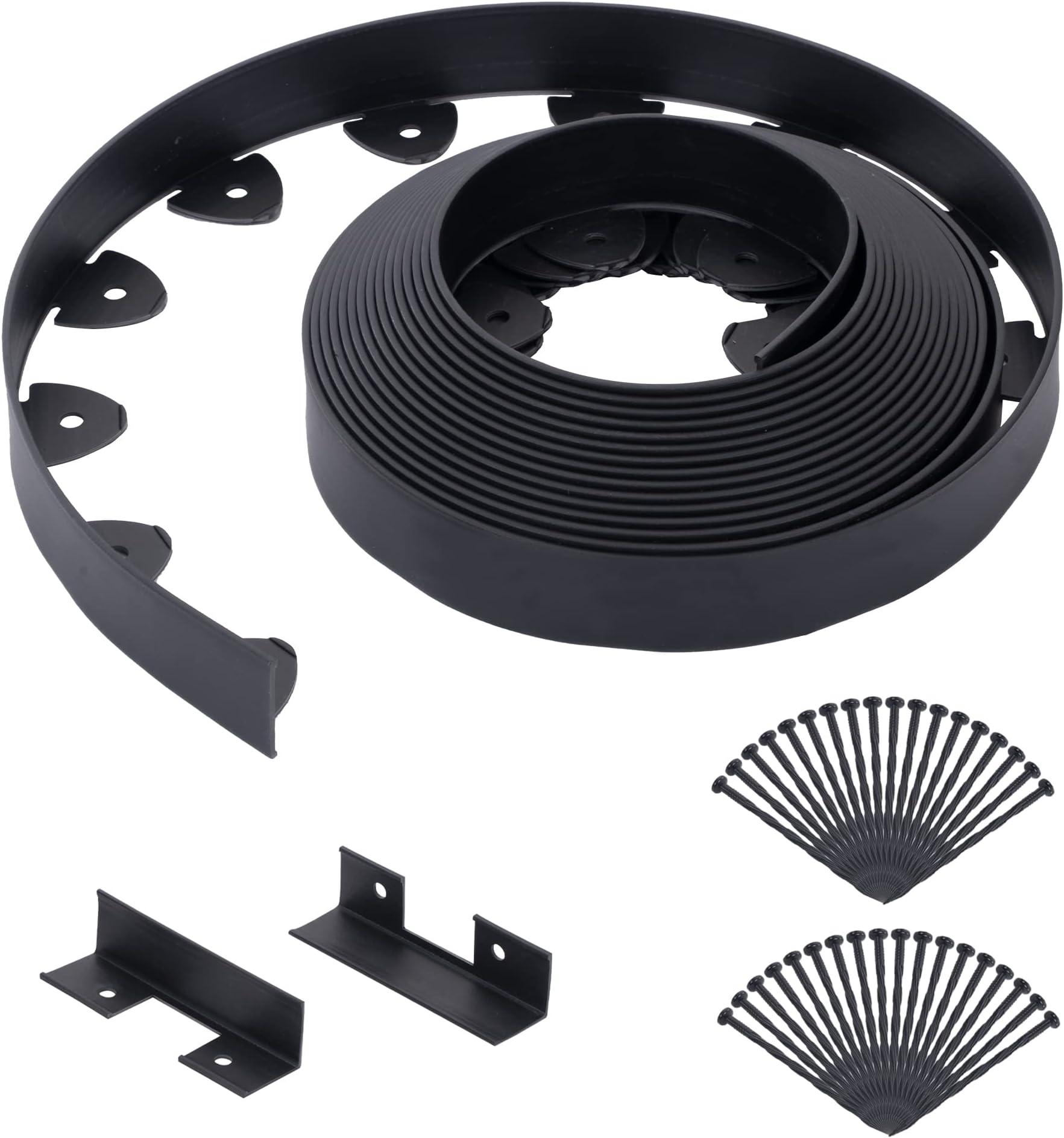 Landscape Edging, 33' 1.5" Tall Garden Edging, Lawn Edging with 40 Garden Spikes and 2 Connectors, Heavy Duty PP&PE Material Edging for Landscaping, Garden, Lawn, Black