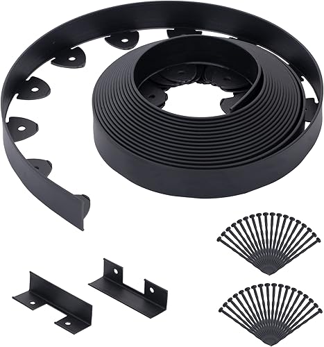 Kit de bordes de paisaje de 33 pies y 1.5 pulgadas de alto, sin excavar bordes de jardín con 40 picos de anclaje, borde de plástico para bordes de