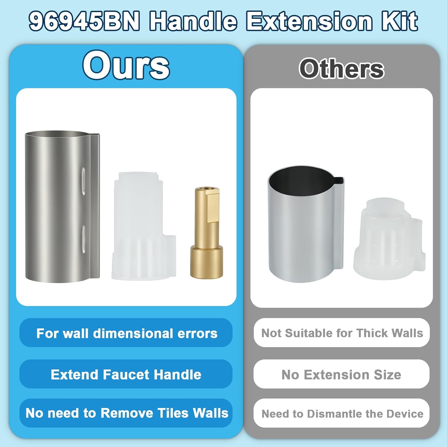 96945BN Handle Extension Kit Replacement, Shower Valve Extension Kit Compatible with Moen Posi-Temp for Single Handle Tub and Shower Faucet, Brushed Nickel