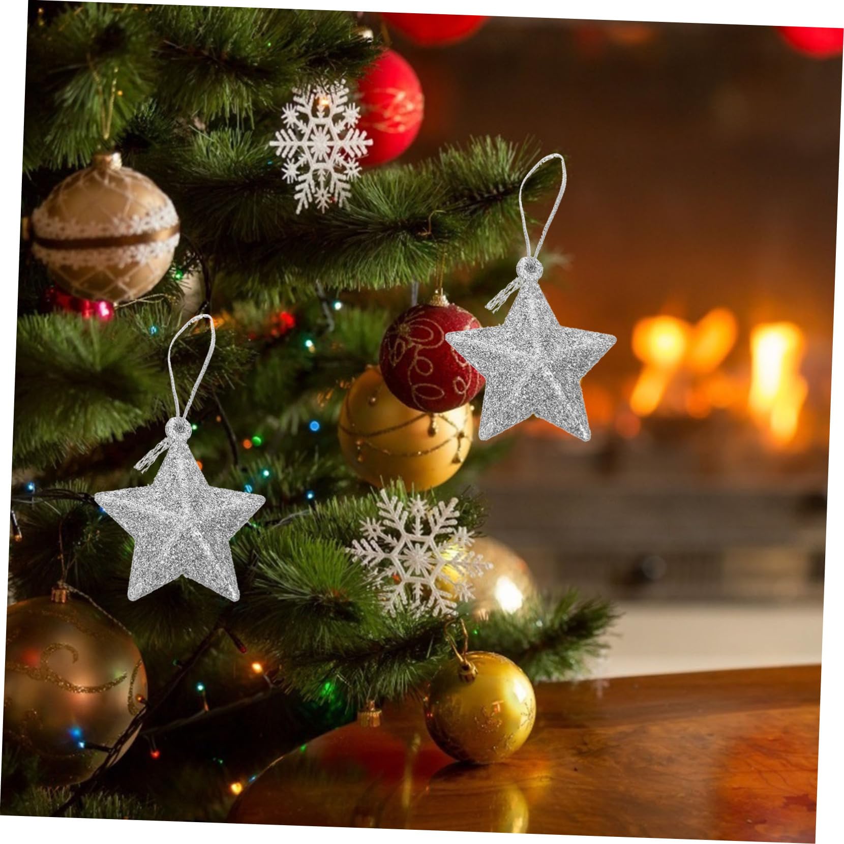 STOBAZA 48pezzi Decorazioni Natalizie Forma Di Stella Glitterata Adornamenti Per Albero Di Natale Da Accessori Festivi Per Feste Di Natale e Capodanno