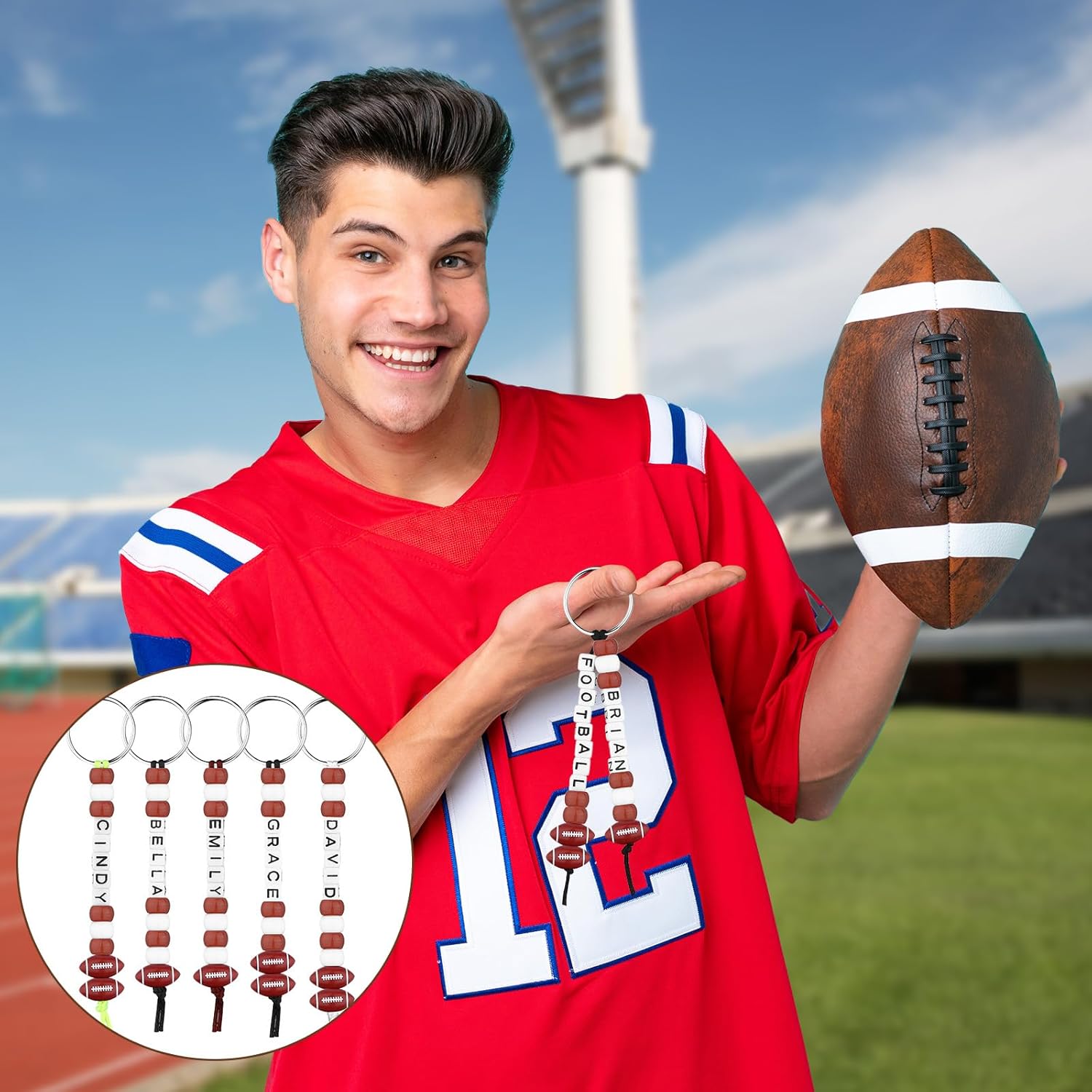 LTEIWFPE 776 Pcs Football DIY Bead Keychain Kit Alphabet White Brown Beads Charms Jewelry Making Bracelets Thank You Cards Gifts Accessories for Backpack Sports Party Favors - Image 6