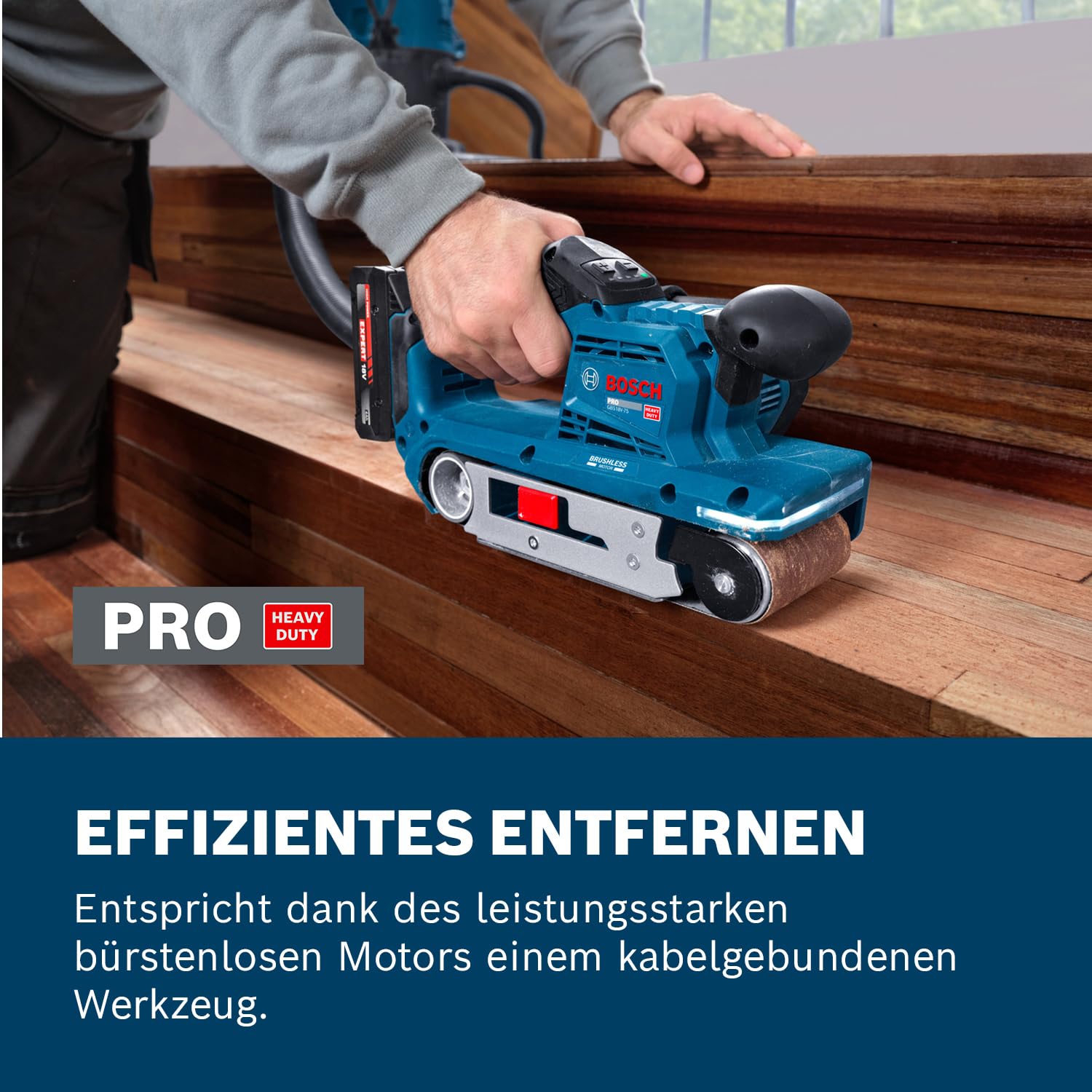 Bosch PRO 18V System Akku-Bandschleifer GBS18V-75 (inkl. 80er Gitterschleifband, Staubbeutel)