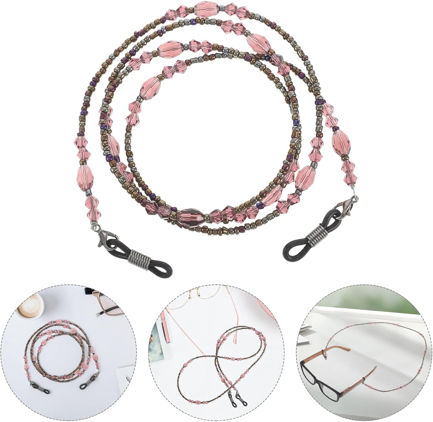 Hemoton Beaded Eyeglass Chain Sunglasses Strap Retro Anti-slip Glasses Holder Necklace for Women and Men, Glass Bead Eyewear Holder for Daily Use