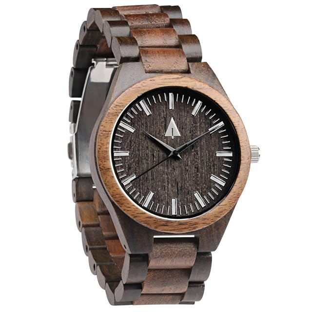 Treehut Wooden Watches for Men Japanese Quartz Movement Stylish Exotic Wrist Watch with Stainless Steel Buckle Adjustable Straps