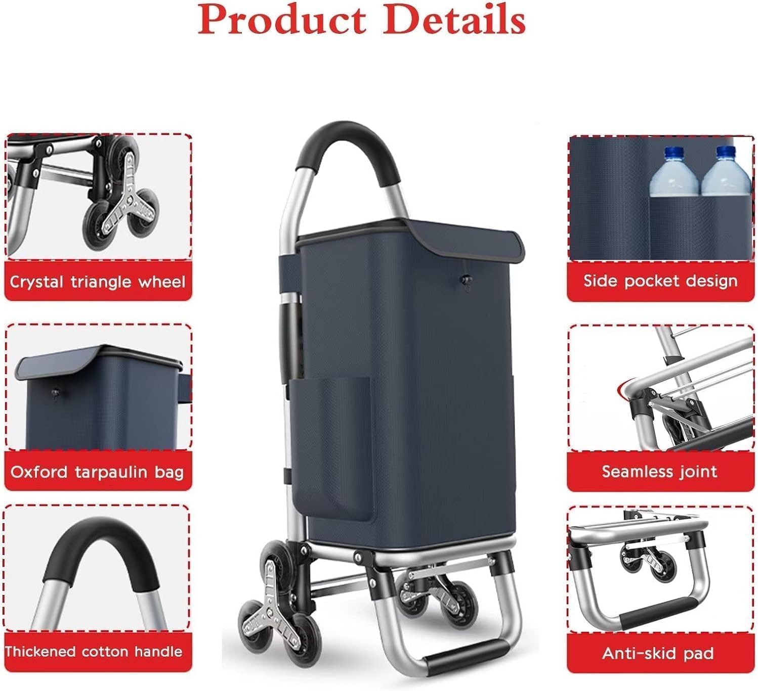 36L Shopping Cart Foldable Shopping Basket Foldable Multifunction Waterproof Aluminum Frame Up to 50kg Resilient for Shopping or Transporting Goods C