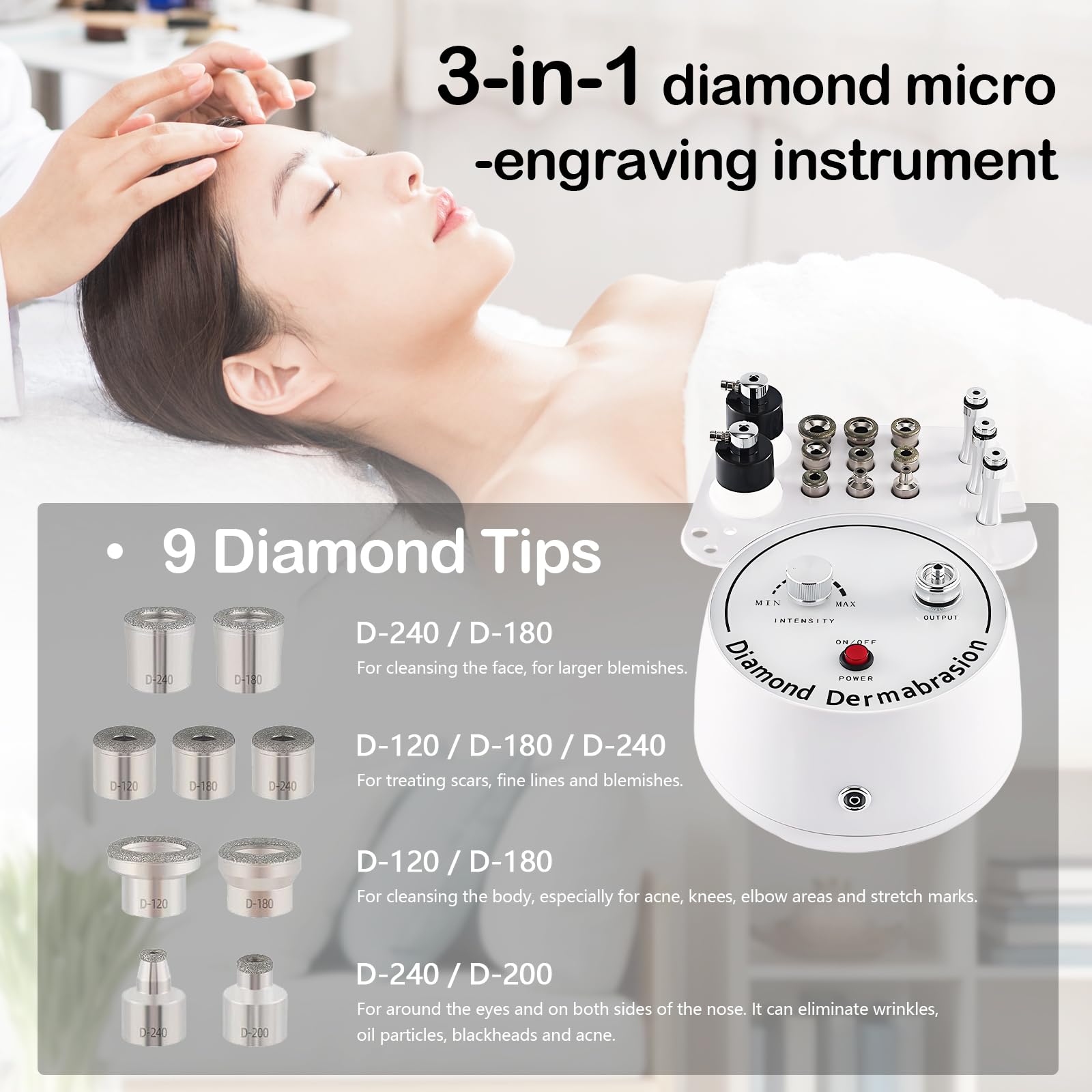 Diamant Mikrodermabrasionsgerät 3-in-1, Aquafacialgerät Peeling Gesichtshautpflegeausrüstung mit Vakuumglasröhre und Sprühflasche Gesichtsreinigungsgerät für Persönlichen Heimschönheitssalon