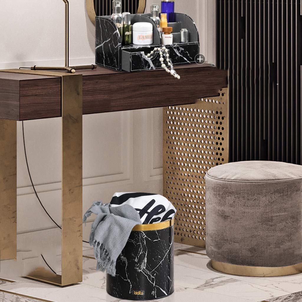 Cestino Piccolo Rotondo Effetto Marmo 6L Per Camera Da Letto, Bagno, Ufficio, Nascondino, Colore Bianco - 2