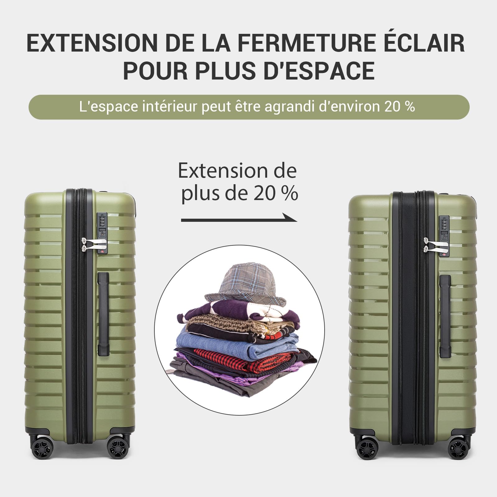 Kono Valise 76 cm Rigide PP Grande Taille - Trolley Extensible Léger 28 Pouces, Roues 360° TPE, Porte-gobelet Pliable et Serrure TSA, (28", Vert)