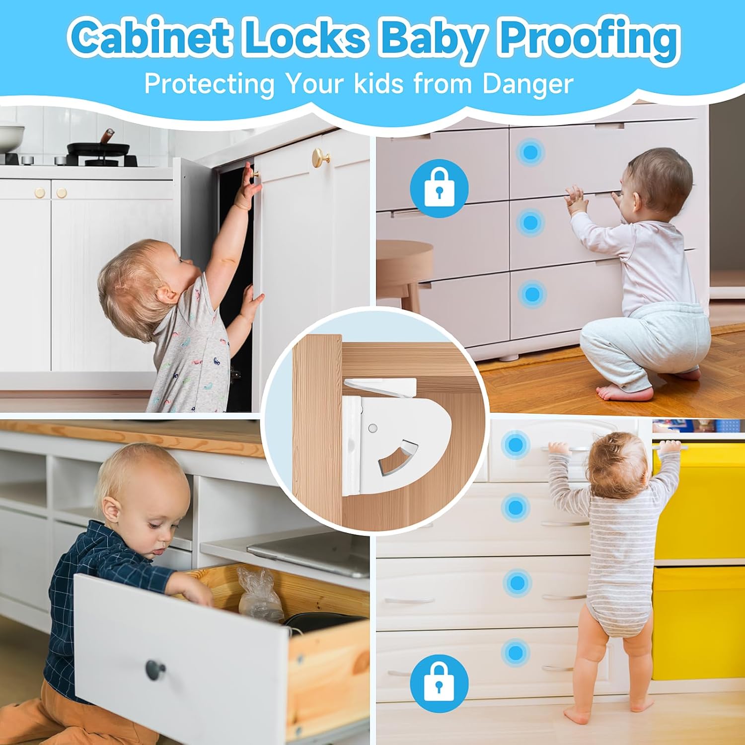 18 Pack Magnetic Cabinet Locks for Child Safety, Drawer Locks Baby Proofing, Magnetic Door Safety Locks for Cabinets and Drawers, Easy Installation No Tools Required (18 Pack and 2 Keys)