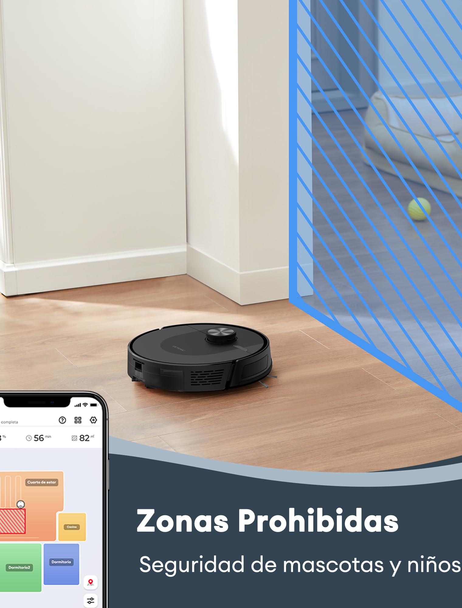 Ultenic Robot Aspirador y Fregasuelos con LIDAR, 8000PA, 180Min, Cobertura Completa 100%, Auto-Boost Alfombras, App/Voz, para Pelo de Mascotas