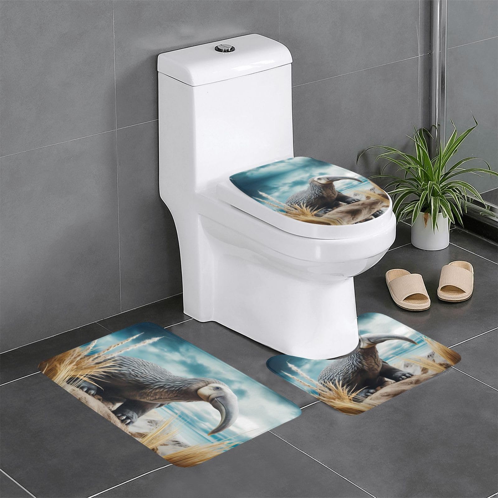 Tapis de salle de bain imprimés Anteater lot de 3 pour toilettes et lavabo