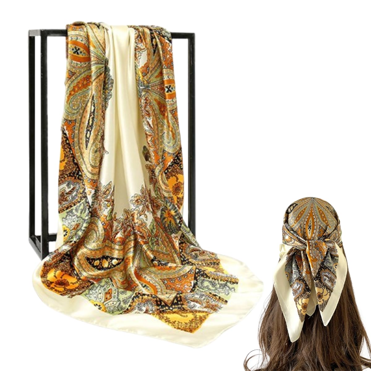 Silk Scarf for Women Stylish 90cmx90cm,Head Scarf for Women Like Silk Scarf Hair Scarf Printed Square Bandanas for Women Ladies Gift