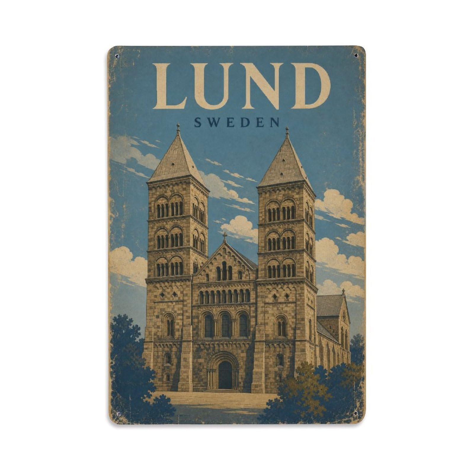 Retro Travel Sweden Lund Metal Tin Sign Plaque Wall Decor for Cafe, Club Bar, Office, Garden Metal Poster 8x12Inch