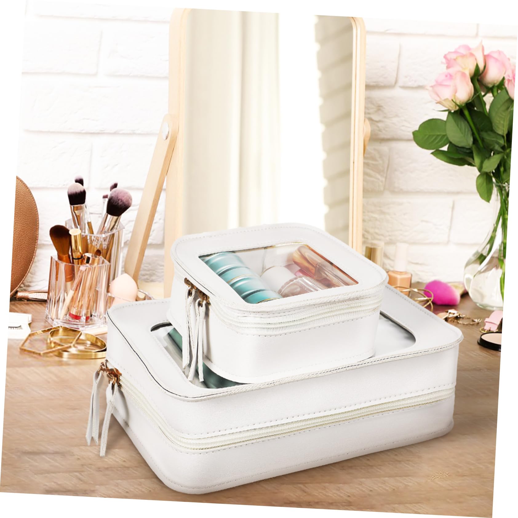 Beavorty Borsa Cosmetici Trasparente in Pvc Grande Capacità per Viaggio Donna con 2 Pezzi Beauty Case Portatile per Trucchi