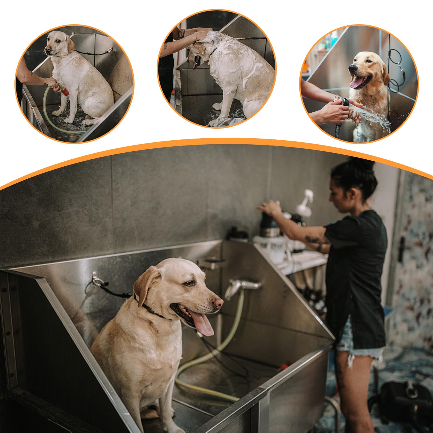 Vasca per toelettatura Cani, Stazione di Lavaggio Cani, Vasca da Bagno Professionale in Acciaio Inox per Cani, Vasca da Bagno per Animali Domestici,59IN